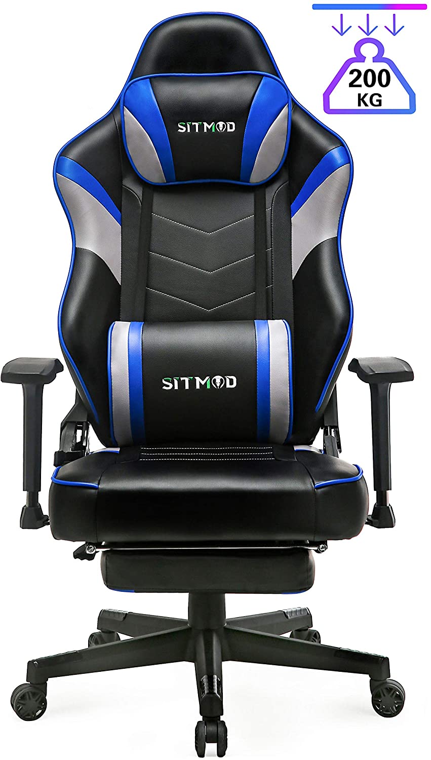 Comfy Ergonomic Armchair Big Man Gamer Chairs E-Sport PU Leather Rocking Desk Chair with Footrest-Orange SITMOD Gaming Chair PC Computer Racing Chair 200kg Reclinable with Massage Lumbar Support 